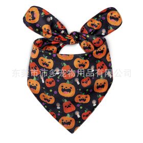 Pet Triangle Halloween Dog Saliva Towel Double Layer (Option: Pumpkin Head-S)