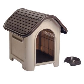 Dog House with Bowl for Small to Medium Breeds, Espresso, Beige (Color: espresso)