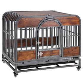 37in Heavy Duty Dog Crate, Furniture Style Dog Crate with Removable Trays and Wheels for High Anxiety Dogs (Color: as Pic)