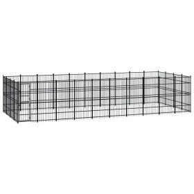 Outdoor Dog Kennel Steel 396.8 ftÂ² (Color: Black)