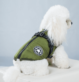 Pet Warm Dog Cotton-padded Clothes Fleece-lined Thickened Reflective Gallus (Option: Green-S)