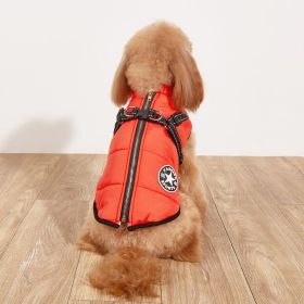 Pet Warm Dog Cotton-padded Clothes Fleece-lined Thickened Reflective Gallus (Option: Red-4XL)