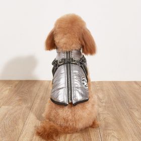 Pet Warm Dog Cotton-padded Clothes Fleece-lined Thickened Reflective Gallus (Option: Silver-5XL)